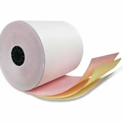 Iconex Impact Printing Carbonless Paper Rolls, 3" x 70 ft, White/Canary/Pink, 50/Carton