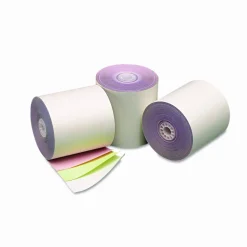 Iconex Impact Printing Carbonless Paper Rolls, 3" x 70 ft, White/Canary/Pink, 50/Carton