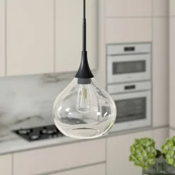 Ida 9.5" Wide Pendant with Glass Shade in Matte Black/Clear