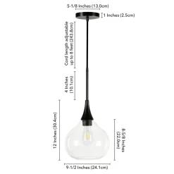 Ida 9.5" Wide Pendant with Glass Shade in Matte Black/Clear
