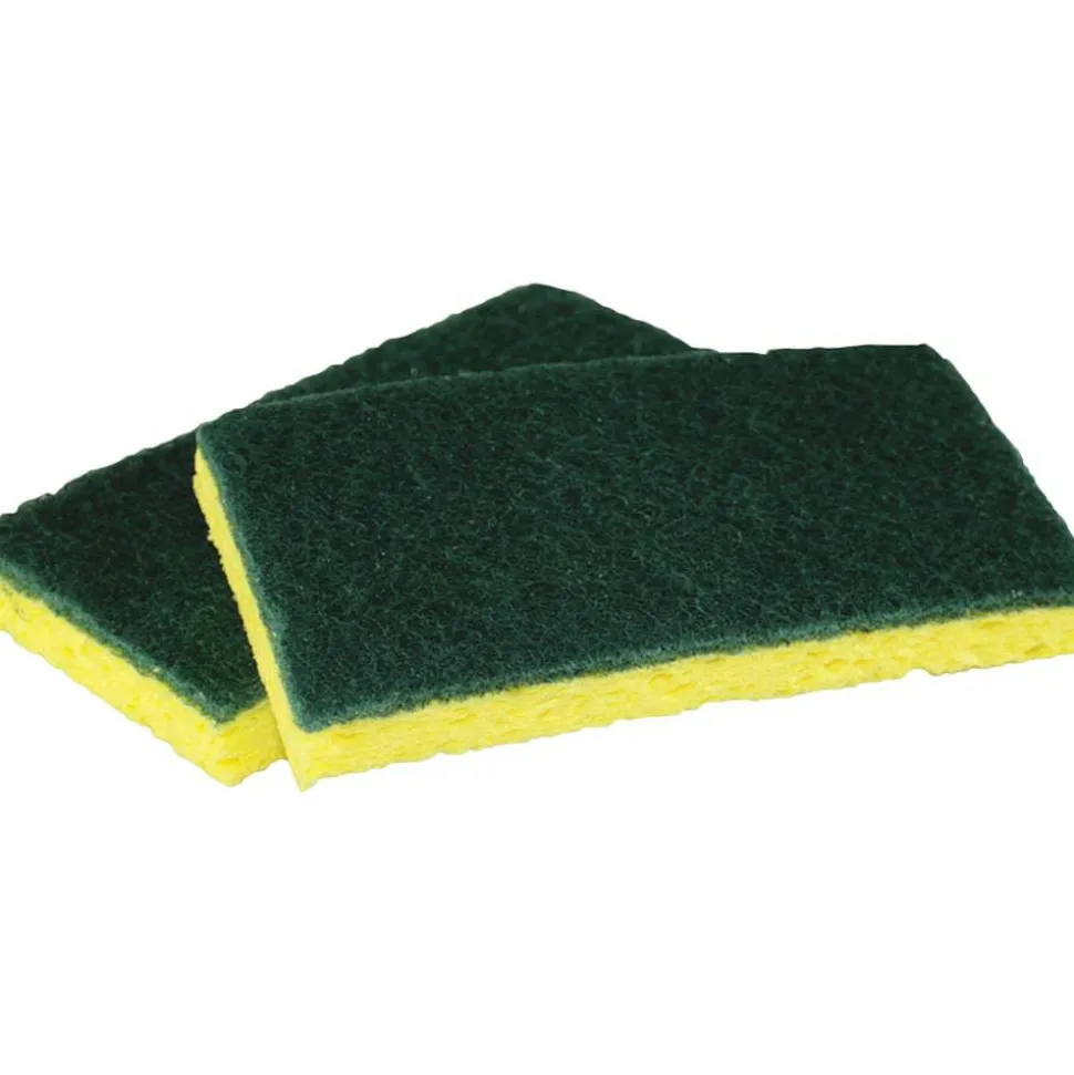 Impact Cellulose Scrubber Sponge, 0.9"H x 3.2"W x 6.3"L, 5 / Pack, Cellulose, Yellow, Green