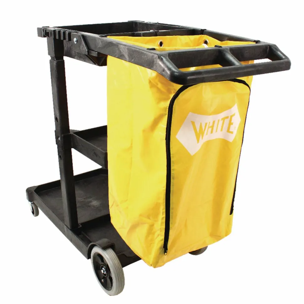 Impact Janitorial Cart, Plastic, 3 Shelves, 1 Bin, 20.5" x 48" x 38", Yellow