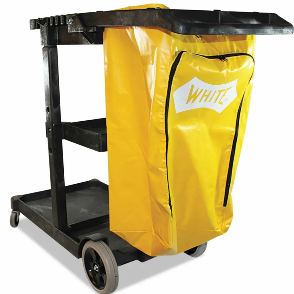 Impact Janitorial Cart, Plastic, 3 Shelves, 1 Bin, 20.5" x 48" x 38", Yellow