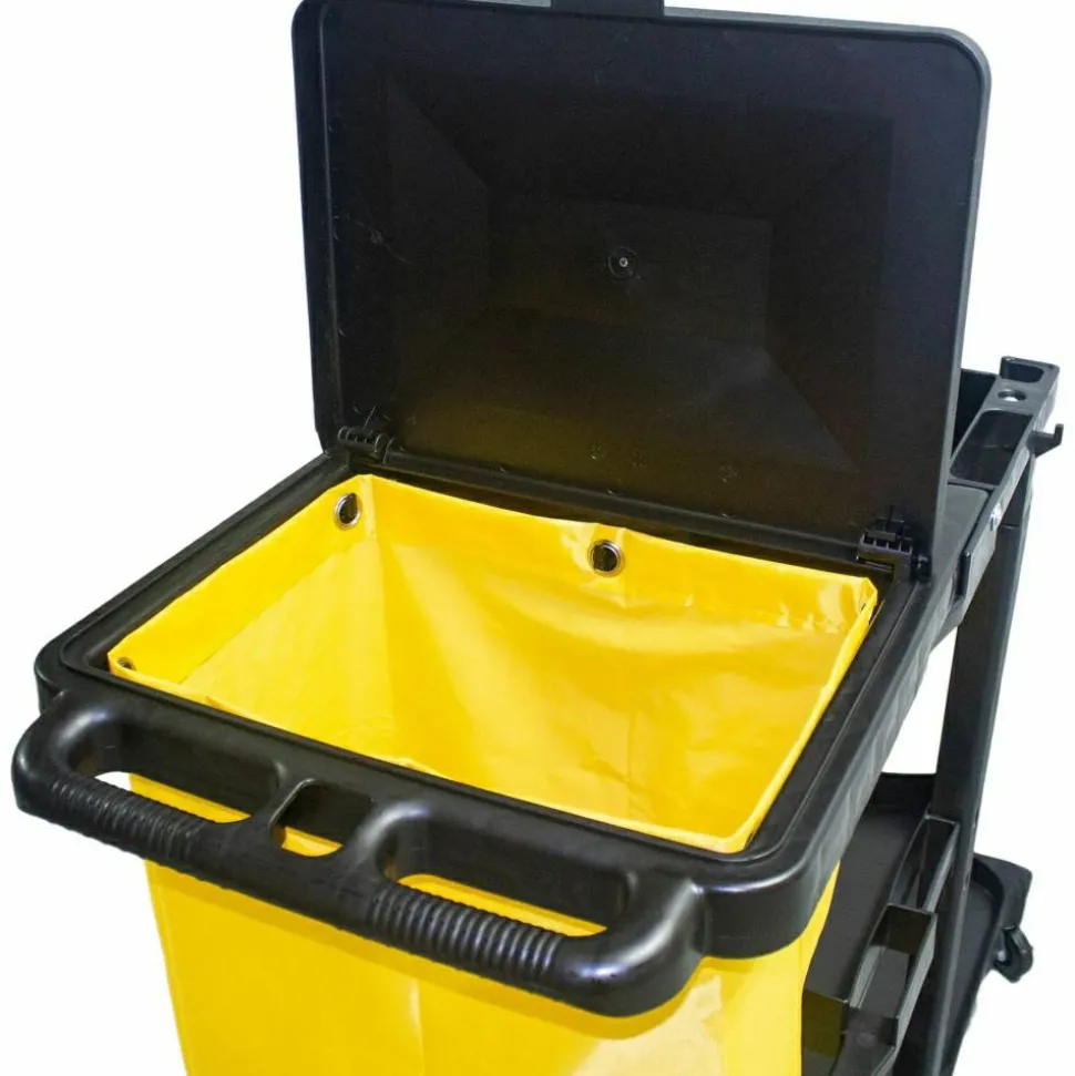 Impact Janitorial Cart, Plastic, 3 Shelves, 1 Bin, 20.5" x 48" x 38", Yellow