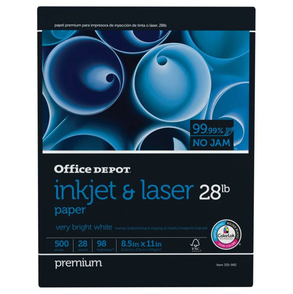 Inkjet And Laser Paper, 1 Ream, White, Letter Size (8 1/2" x 11"), Ream Of 500 Sheets, 28 Lb, 98 Brightness