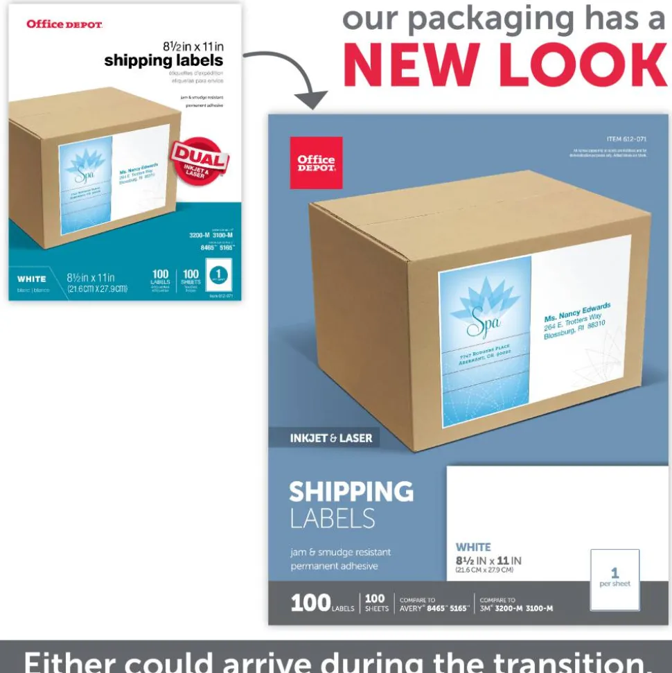 Inkjet/Laser Shipping Labels, Rectangle, 8 1/2" x 11", Full-Sheet, White, Pack Of 100