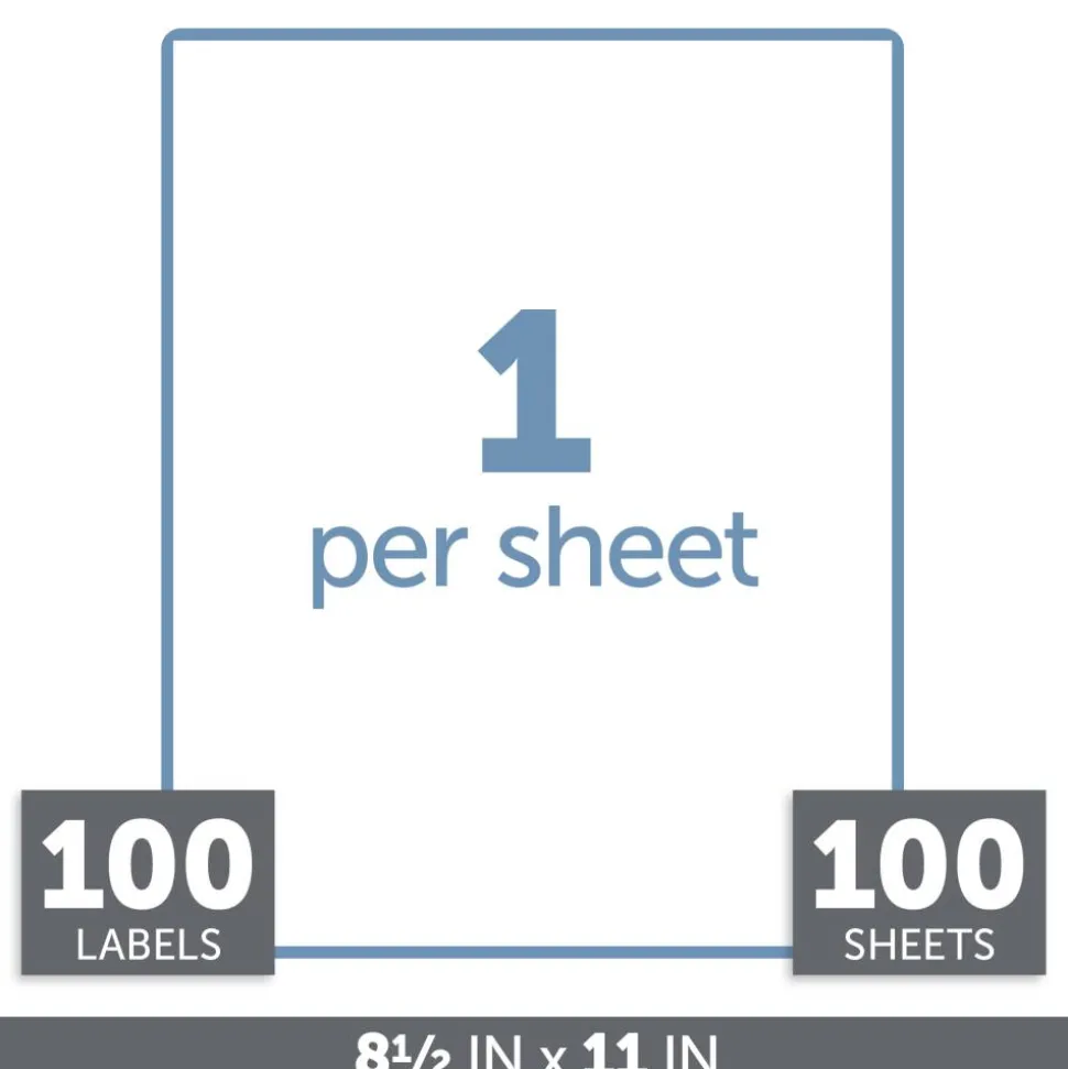 Inkjet/Laser Shipping Labels, Rectangle, 8 1/2" x 11", Full-Sheet, White, Pack Of 100
