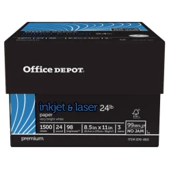 Inkjet Or Laser Paper, 3 Reams, White, Letter Size Paper, 500 Sheets Per Ream, 24 Lb, 98 Brightness