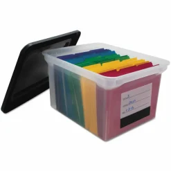 Innovative Storage Designs File Tote with Contents Label, Letter/Legal Files, 17.75" x 14" x 10.25", Clear/Black
