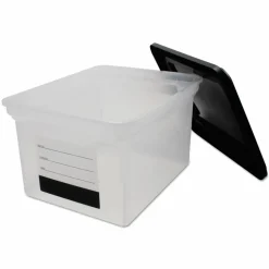 Innovative Storage Designs File Tote with Contents Label, Letter/Legal Files, 17.75" x 14" x 10.25", Clear/Black