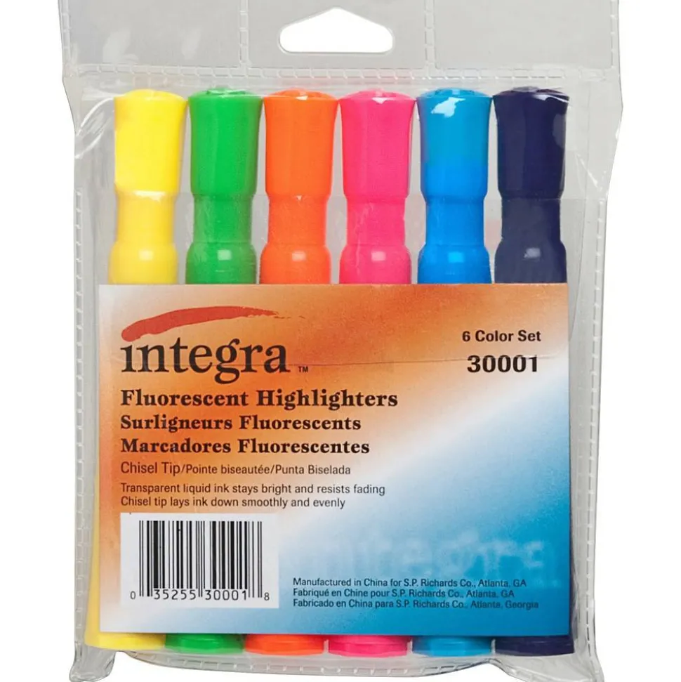 Integra Chisel Desk Liquid Highlighters, Assorted Colors, Pack Of 6