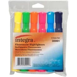 Integra Chisel Desk Liquid Highlighters, Assorted Colors, Pack Of 6