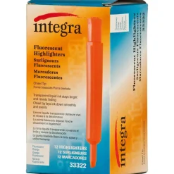 Integra Chisel Desk Liquid Highlighters - Chisel Marker Point Style - Fluorescent Orange - 1 Dozen