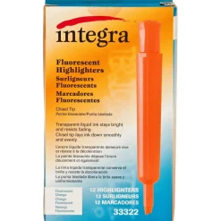 Integra Chisel Desk Liquid Highlighters - Chisel Marker Point Style - Fluorescent Orange - 1 Dozen