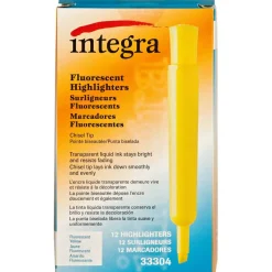 Integra Chisel Desk Liquid Highlighters - Chisel Marker Point Style - Yellow Water Based Ink - Yellow Barrel - 1 Dozen