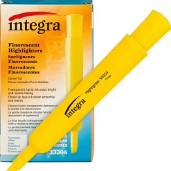 Integra Chisel Desk Liquid Highlighters - Chisel Marker Point Style - Yellow Water Based Ink - Yellow Barrel - 1 Dozen