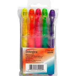 Integra Liquid Highlighters - Fine Marker Point - Chisel Marker Point Style - Assorted - 5 / Set