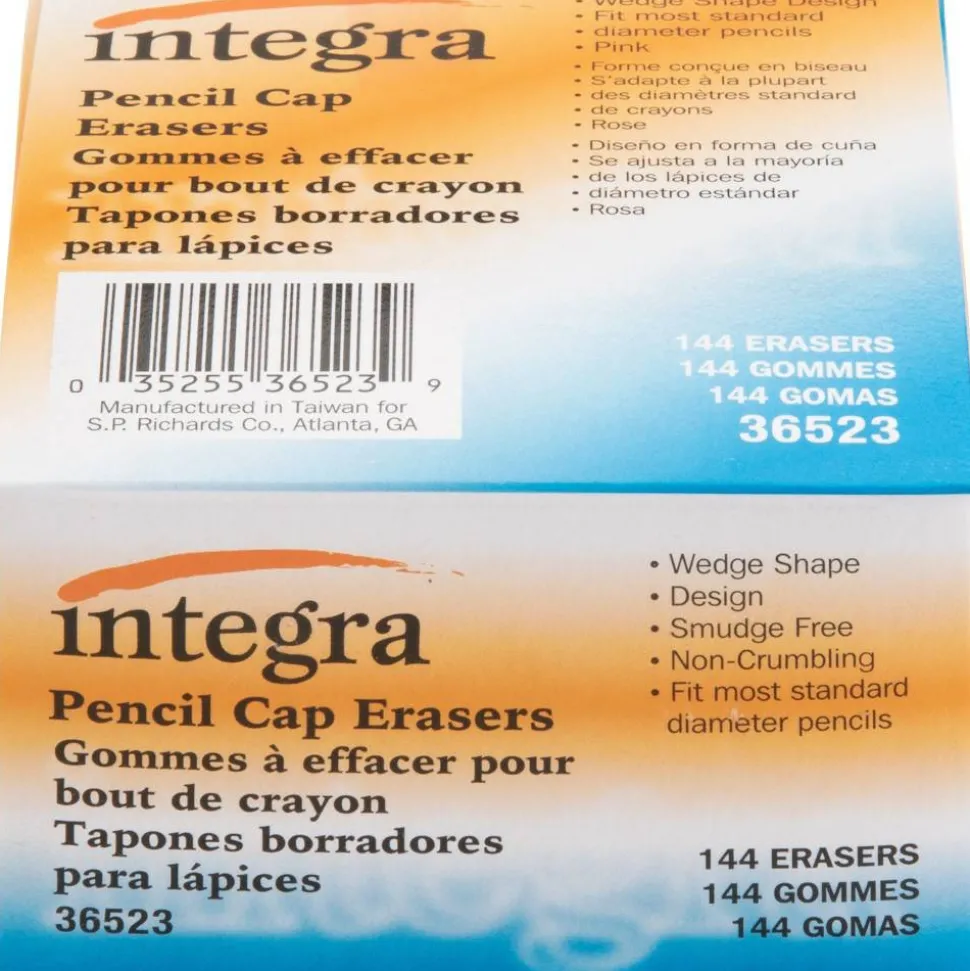 Integra Pink Pencil Cap Eraser - Lead Pencil - Wedge - Latex-free - 144/Box - Pink