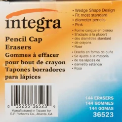 Integra Pink Pencil Cap Eraser - Lead Pencil - Wedge - Latex-free - 144/Box - Pink