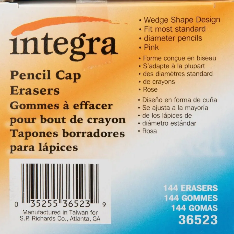 Integra Pink Pencil Cap Eraser - Lead Pencil - Wedge - Latex-free - 144/Box - Pink