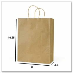 Inteplast Group Get Reddi Paper Bags, Pulse Size, 60# Basis Weight, Twisted Rope Handles, 8 x 4.5 x 10.25, Brown, 250/Carton