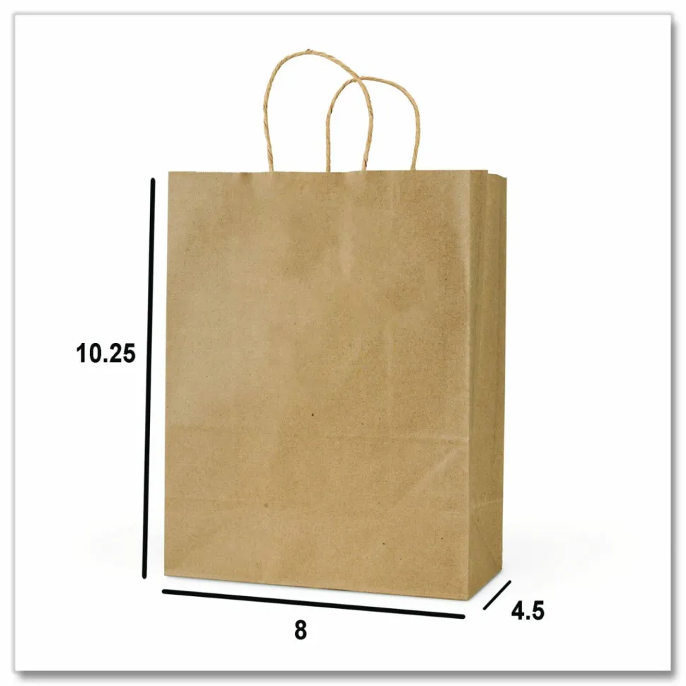 Inteplast Group Get Reddi Paper Bags, Pulse Size, 60# Basis Weight, Twisted Rope Handles, 8 x 4.5 x 10.25, Brown, 250/Carton
