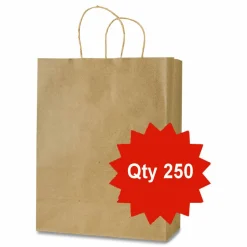 Inteplast Group Get Reddi Paper Bags, Pulse Size, 60# Basis Weight, Twisted Rope Handles, 8 x 4.5 x 10.25, Brown, 250/Carton