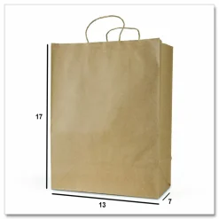 Inteplast Group Get Reddi Paper Bags, Mercado Size, 65# Basis Weight, Twisted Rope Handles, 13 x 7 x 17, Brown, 250/Carton