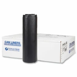 Inteplast Group High-Density Commercial Can Liners, 45 gal, 22 mic, 40" x 48", Black, Interleaved Roll, 25 Bags/Roll, 6 Rolls/Carton