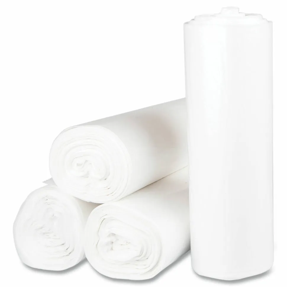 Inteplast Group High-Density Commercial Can Liners, 45 gal, 12 mic, 40" x 48", Clear, Interleaved Roll, 25 Bags/Roll, 10 Rolls/Carton