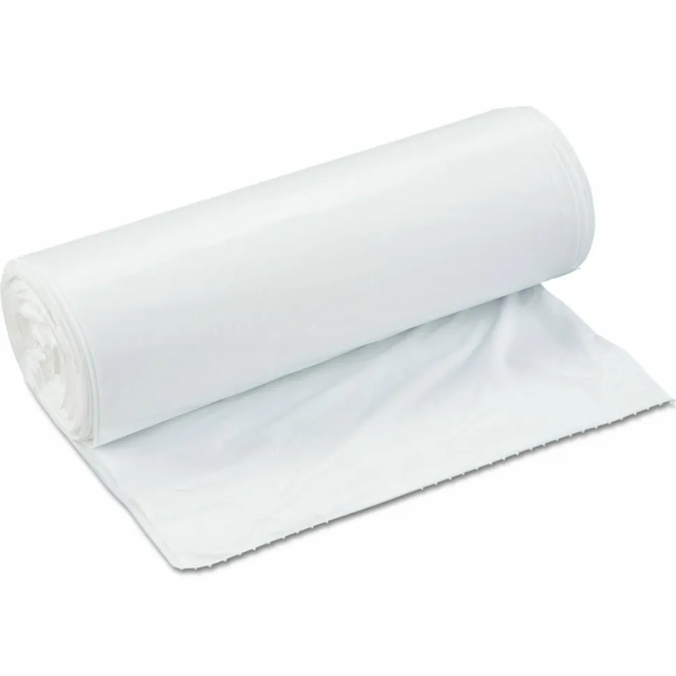 Inteplast Group Low-Density Commercial Can Liners, 33 gal, 0.8 mil, 33" x 39", White, Interleaved Roll, 25 Bags/Roll, 6 Rolls/Carton