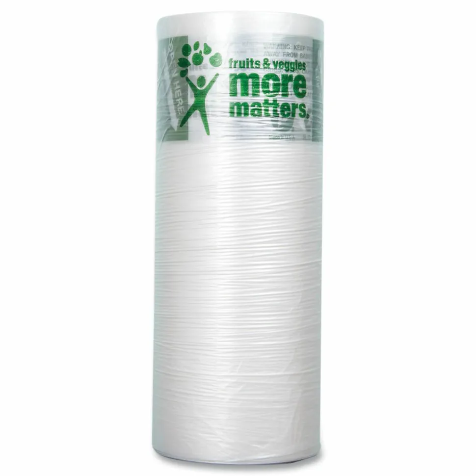 Inteplast Group Produce Bags, Fruits and Veggies - More Matters Labeling, 0.35 mil, 12" x 20", Clear, 875 Bags/Roll, 4 Rolls/Carton