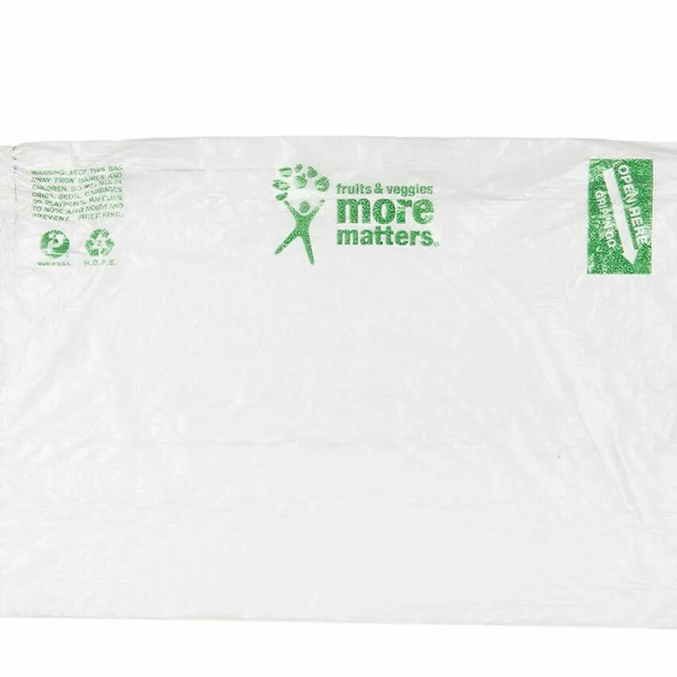 Inteplast Group Produce Bags, Fruits and Veggies - More Matters Labeling, 0.35 mil, 12" x 20", Clear, 875 Bags/Roll, 4 Rolls/Carton