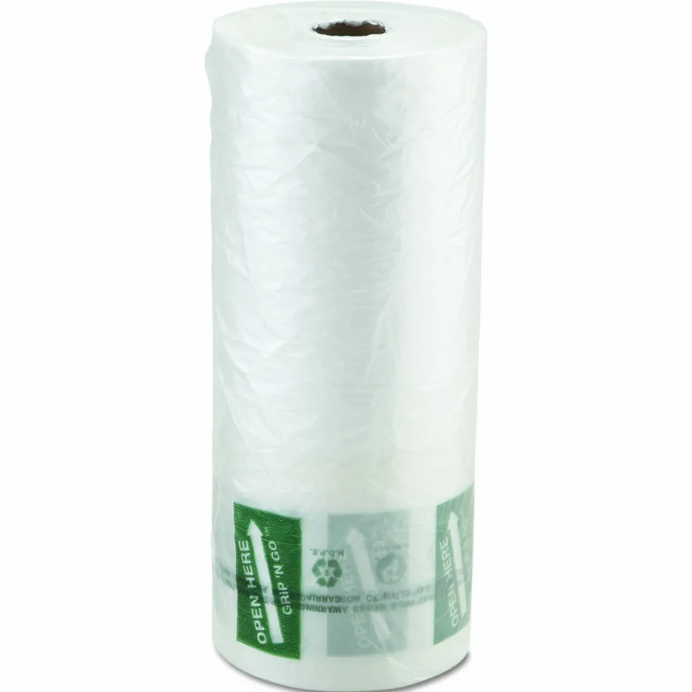 Inteplast Group Produce Bags, Fruits and Veggies - More Matters Labeling, 0.35 mil, 12" x 20", Clear, 875 Bags/Roll, 4 Rolls/Carton