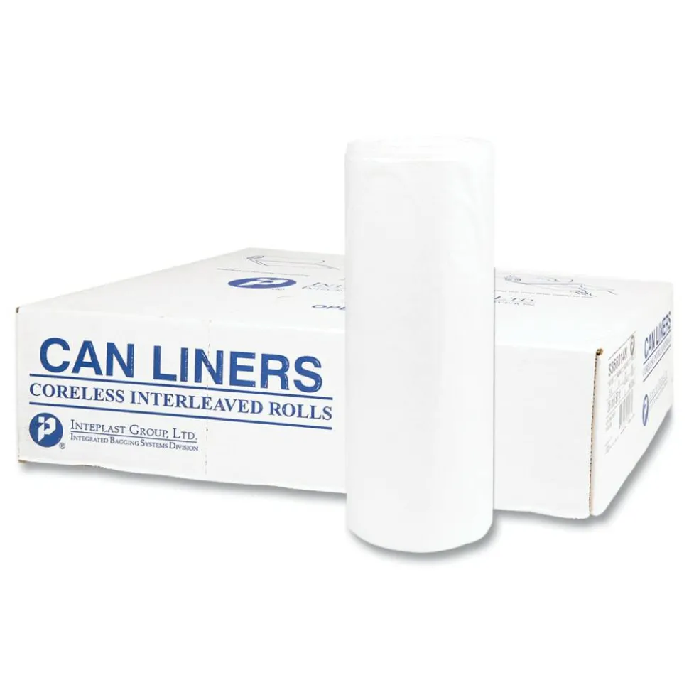 Interplast Group High Density Commercial Can Liner Value Pack, 0.75 mil, 60 gal, 19 mic, 38" x 58", Clear, Interleaved Roll, 25 Bags/Roll, 6 Rolls/CT