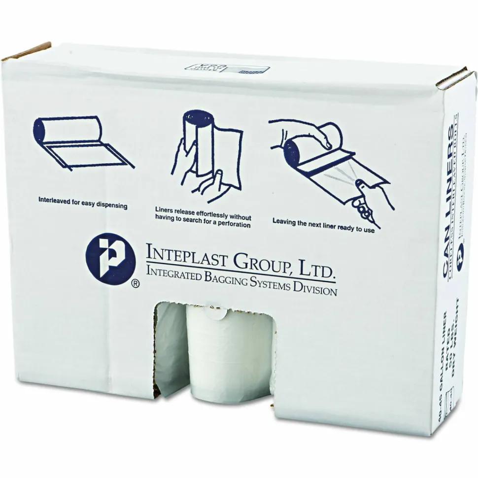 Interplast Group High Density Commercial Can Liner Value Pack, 45 gal, 0.47 mil, 12 mic, 40" x 46", Clear, Interleaved Roll, 25 Bags/Roll, 10 Rolls/CT