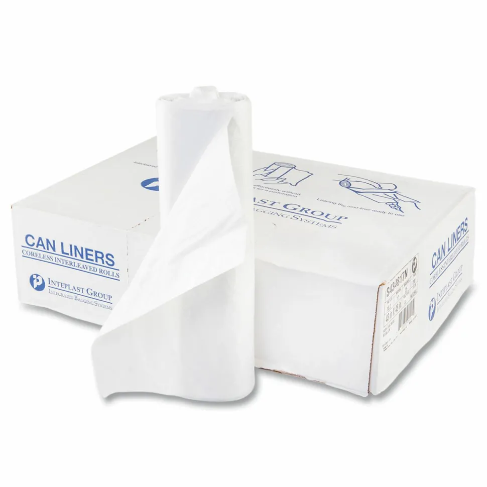 Interplast Group High Density Commercial Can Liners, 0.67 mil, 56 gal, 17 mic, 43" x 48", Clear, Interleaved Roll, 25 Bags/Roll, 8 Rolls/Carton