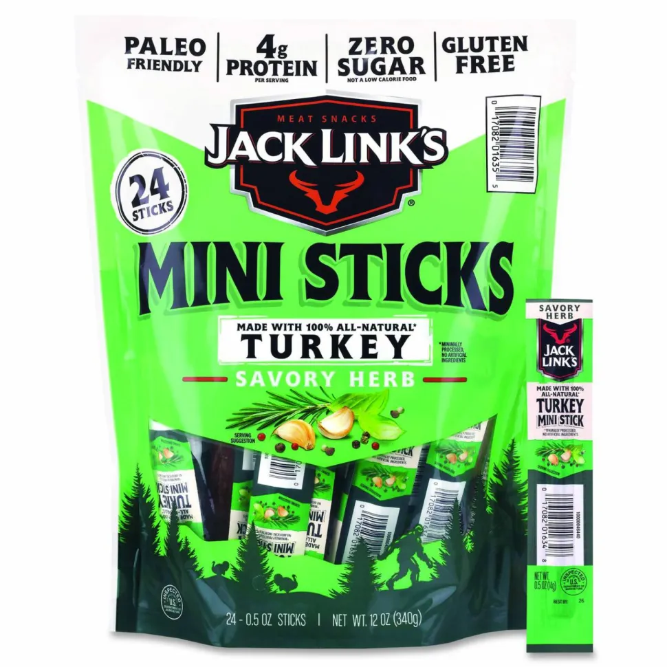 Jack Link's Savory Herb Mini Turkey Stick, 0.5 oz Stick, 24/Pack