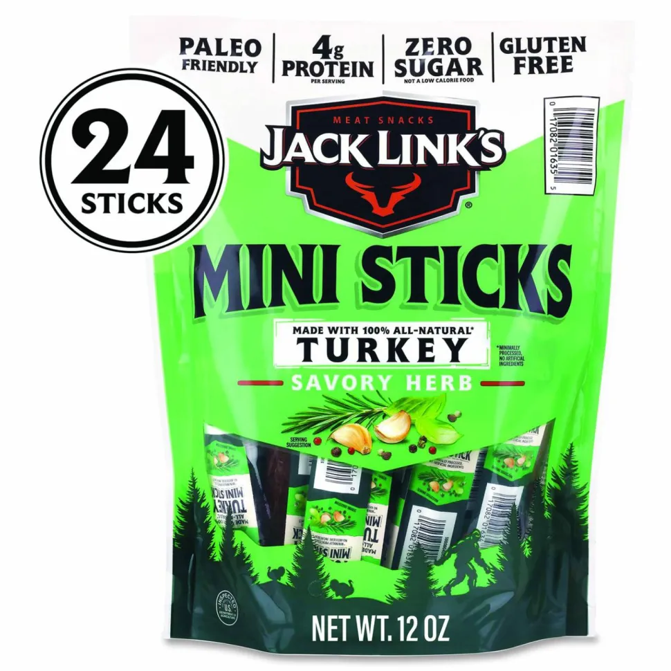 Jack Link's Savory Herb Mini Turkey Stick, 0.5 oz Stick, 24/Pack
