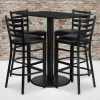 Jamie 24'' x 42'' Rectangular Black Laminate Table Set with 4 Ladder Back Metal Barstools - Black Vinyl Seat