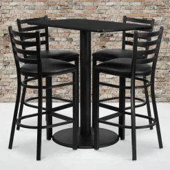 Jamie 24'' x 42'' Rectangular Black Laminate Table Set with 4 Ladder Back Metal Barstools - Black Vinyl Seat