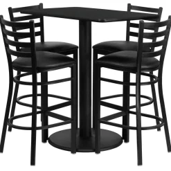 Jamie 24'' x 42'' Rectangular Black Laminate Table Set with 4 Ladder Back Metal Barstools - Black Vinyl Seat