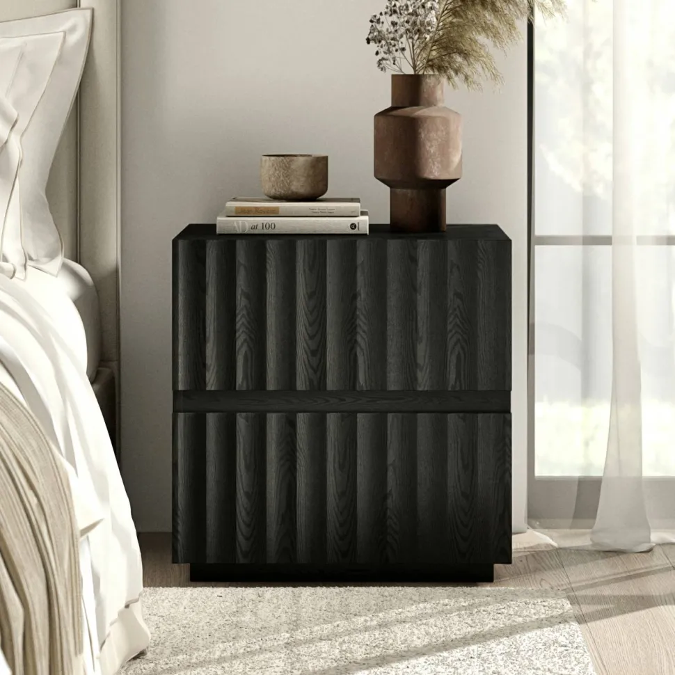 Jaylen 24" Wide Rectangular Fluted Nightstand in Black Grain