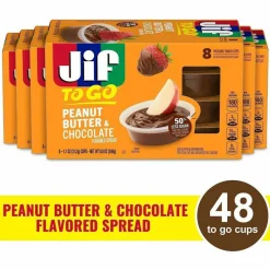 Jif To Go Chocolate Peanut Butter, Chocolate, 1.1 oz Cups, 8 Cups/Pack, 6 Packs/Carton