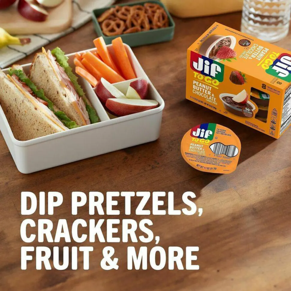 Jif To Go Chocolate Peanut Butter, Chocolate, 1.1 oz Cups, 8 Cups/Pack, 6 Packs/Carton