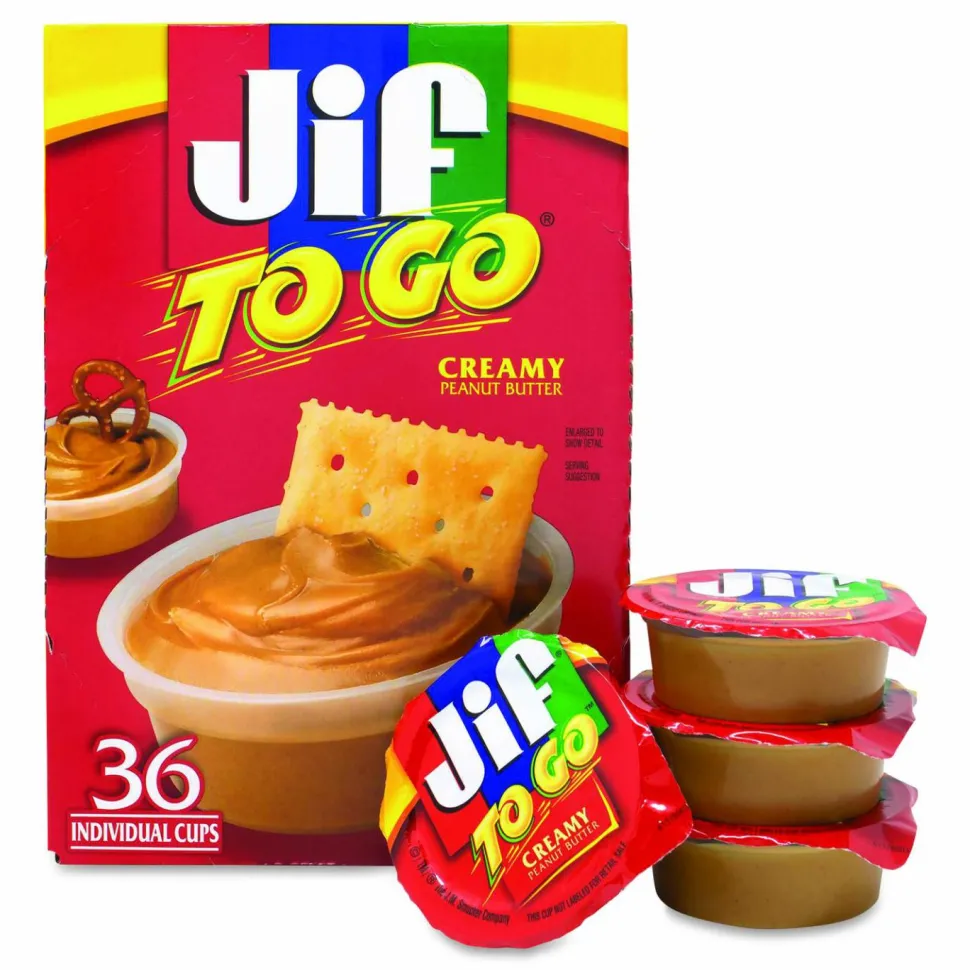 Jif To Go Spreads, Creamy Peanut Butter, 1.5 oz Cup, 36 Cups/Carton