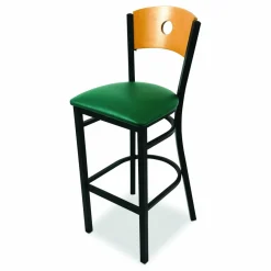 JMC Furniture Circle Series Barstool, Supports Up to 300 lb, 28.5" Seat Height, Green Seat, Natural Back, Black Base