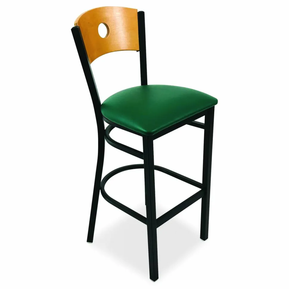 JMC Furniture Circle Series Barstool, Supports Up to 300 lb, 28.5" Seat Height, Green Seat, Natural Back, Black Base