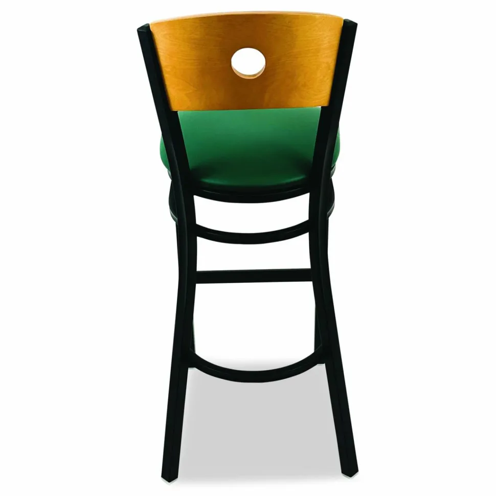 JMC Furniture Circle Series Barstool, Supports Up to 300 lb, 28.5" Seat Height, Green Seat, Natural Back, Black Base
