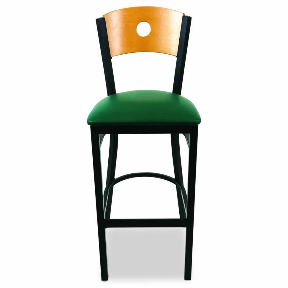 JMC Furniture Circle Series Barstool, Supports Up to 300 lb, 28.5" Seat Height, Green Seat, Natural Back, Black Base